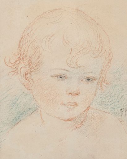ECOLE FRANCAISE DU XXème siècle Portrait d'enfant

Dessin aux crayons de couleurs

Monogramme...