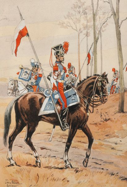 Pierre Albert LEROUX (1890-1959) Lancers and trumpeters of the Imperial Guard.

Watercolour...