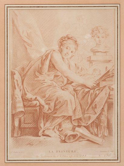 D'après François BOUCHER (1703-1770) La Peinture.

Gravure à la manière de la sanguine.

Paris...
