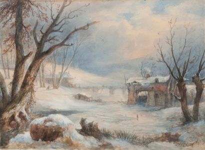 Jean-Jacques CHAMPIN (1796-1860) Fagotier dans un paysage enneigé.

Aquarelle sur...