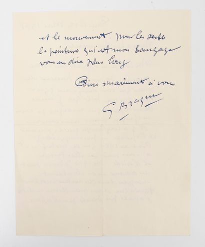 Georges BRAQUE (1882-1963) Lettre autographe signée et datée du 23 mai 1958 à Jean...