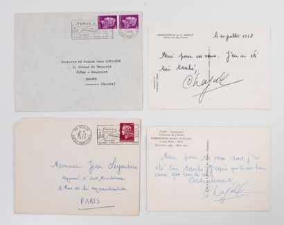Marc CHAGALL (1887-1985) Deux cartes autographes, avec enveloppes, signées à Jean...