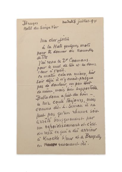 Camille PISSARRO (1830-1903) Lettre autographe signée à son épouse Julie Vellay....