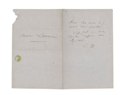 Charles BAUDELAIRE (1821-1867) Lettre autographe signée adressée à son copiste Edmond...