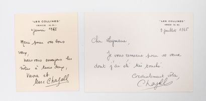 Marc CHAGALL (1887-1985) Deux cartons autographes, signés, à Jean Leymarie. En-tête...