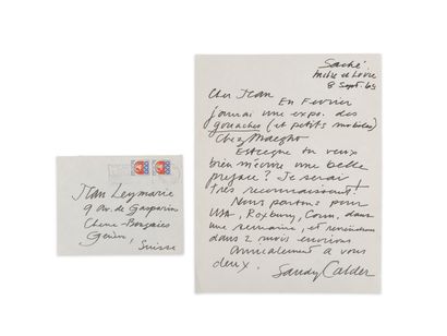 Alexander CALDER (1898-1976) Lettre autographe signée, avec une enveloppe, Saché...