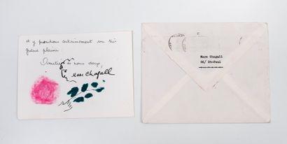 Marc CHAGALL (1887-1985) 
Carte autographe, signée et illustrée d'un dessin, à Jean...