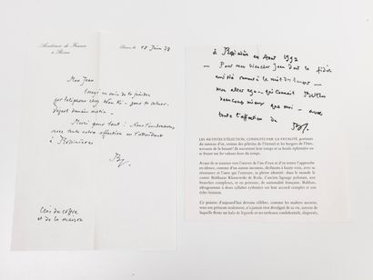 BALTHUS (1908-2001) Lettre autographe signé, à Jean Leymarie. 1 page à en-tête de...