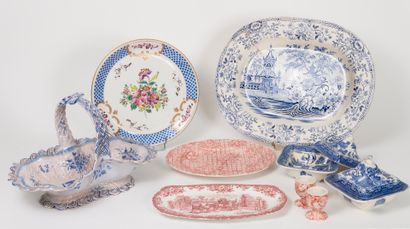 null Important lot of earthenware or fine earthenware with printed decorations including...