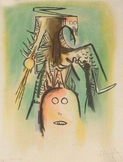Wifredo LAM (1902-1982) Multipliés des membres des Loa, planche de la suite illustrant...