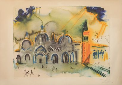 Salvador DALI (1904-1989) La Place Saint-Marc.

Lithographie en couleurs sur papier.

Signé...