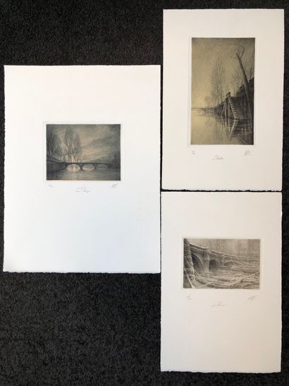 Jean-Michel MATHIEUX-MARIE (1947) Lot of eight etchings on paper.

- The Little Bridge,...