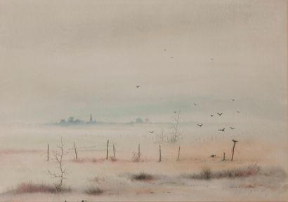 Pierre PREUX (1935) Winter landscape, circa 1980.

Watercolor on paper. 

Signed...