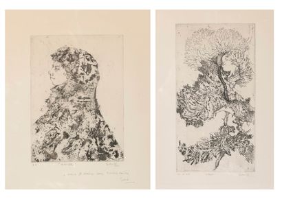 Juvenal SANSO (1929) Fleur et portrait de femme de profil.

Deux épreuves d'artiste.

Eau-forte...