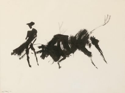 Jef VAN HOFF (1928-1986) Taureau et torero, 1963.

Encre sur papier.

Signé en bas...