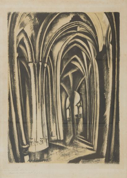 Robert DELAUNAY (1885-1941) L'Eglise Saint Séverin, 1923-25.

Lithographie en bistre...