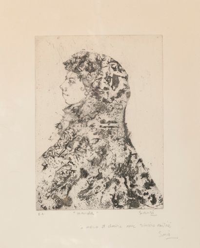 Juvenal SANSO (1929) Fleur et portrait de femme de profil.

Deux épreuves d'artiste.

Eau-forte...