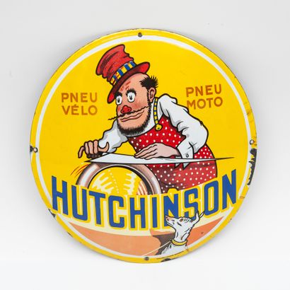 Hutchinson Plaque publicitaire circulaire bombée.

En tôle émaillée polychrome à...