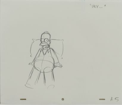 Studio Matt GROENING HEY... 
Homer. The Simpsons. 
Graphite on perforated paper....
