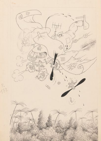 Albert DUBOUT (1905-1976) Cosmos Lines. 
Graphite and ink on paper. 
Unsigned. 
34.3...