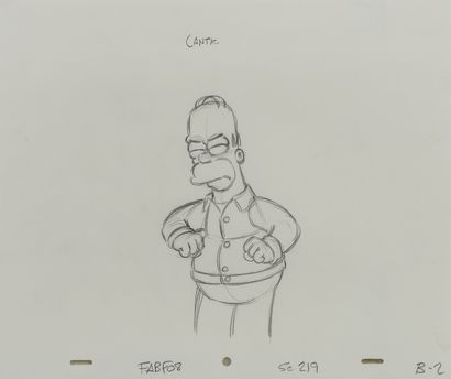 Studio Matt GROENING Homer. Les Simpson. 

Mine de plomb sur papier perforé. 

Annotations...