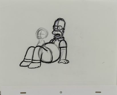 Studio Matt GROENING Homer allongé, Maggie sur ses genoux. Les Simpson.

Mine de...