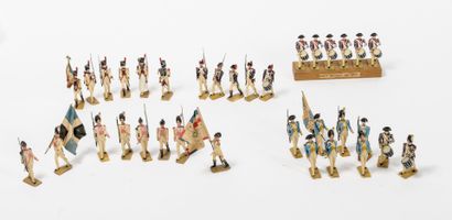 null Fort lot de petits soldats et porte-drapeaux.

En plastique peint polychrome...