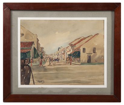 Thien DANG (XXème siècle) La baie d'Along et la rue des radeaux à Hanoï, 1935.

Deux...