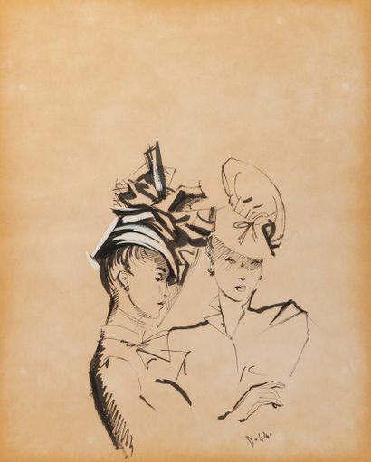 André DELFAU (1914-2000) Femmes au bibi, 1944.

Deux encres sur papier et rehauts...