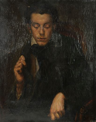 Ecole du XXème siècle Portrait de jeune homme assis. 

Huile sur toile.

Dédicacée...