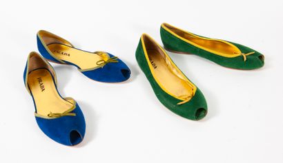 PRADA Lot including two pairs of ballerinas with round open toe decorated with a...