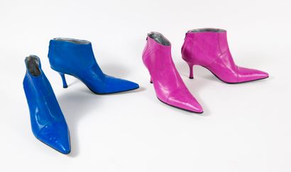 FREE LANCE Lot including three pairs of booties with pointed toe:

- Two with embossed...