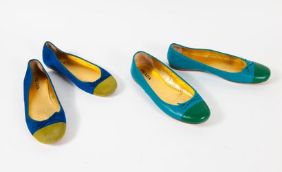PRADA Lot including two pairs of ballerinas with round toe decorated with a small...