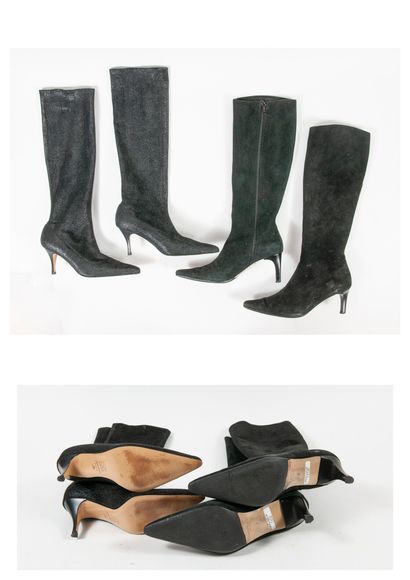 JET SET Paris Lot including two pairs of boots with pointed toe:

- Pair of iridescent...