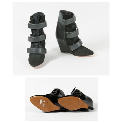 Isabel MARANT Pair of leather, suede and black colt ankle boots with a wedge heel,...
