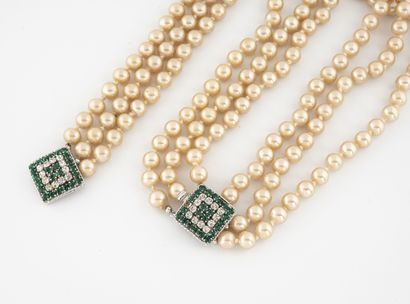Christian DIOR Boutique Necklace and bracelet with three rows of white fantasy pearls....