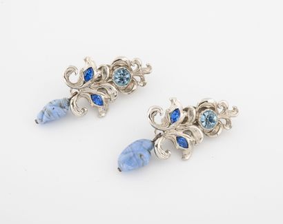GOSSENS Paris Pair of silver plated metal ear clips formed of leafy volutes, decorated...