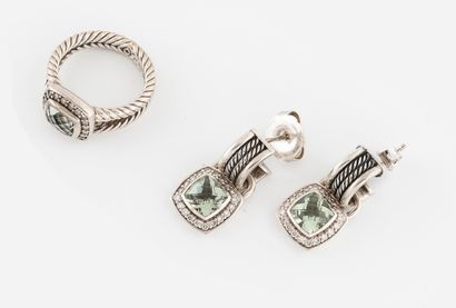 DAVID YURMAN Demi-parure en argent (925) composée d'une bague et d'une paire de pendants...