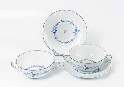J. BERNARDAUD & CO, Limoges 12 white porcelain bouillon cups and 12 under cups with...