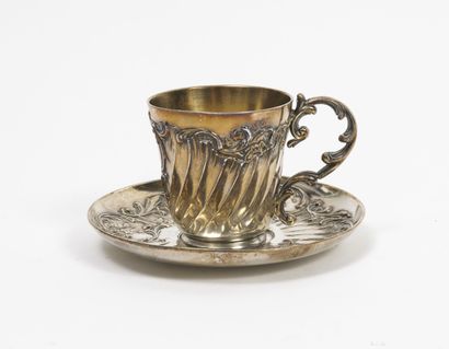 GALLIA, Cup with the gilded interior and under cup out of silver plated metal with...