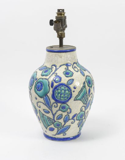 BOCH FRÈRES, La Louvière Vase of baluster form.

Enamelled cracked ceramic with polychrome...