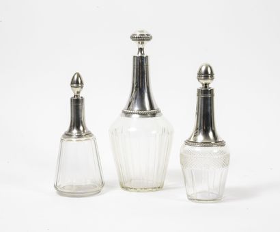 LAGRIFFOUL & LAVAL - TIRBOUR - PUIFORCAT Three carafons of different models, in cut...