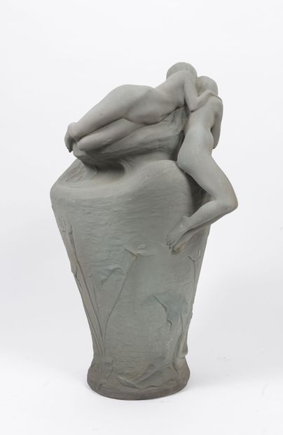 Céramique de CHARENTON Vase de forme balustre en céramique émaillée gris mat et brillant,...