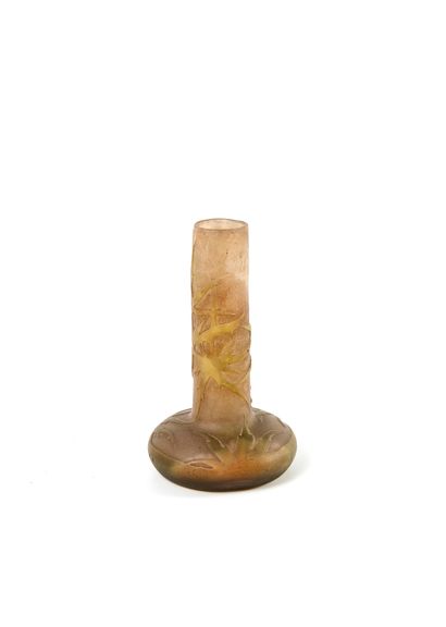 ÉTABLISSEMENTS GALLÉ Small soliflore vase with tubular neck on flattened body and...
