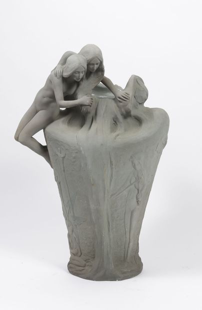 Céramique de CHARENTON A baluster-shaped vase in matte and glossy grey glazed ceramic,...