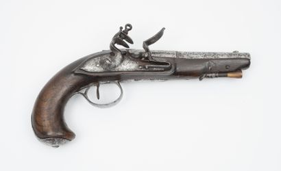 FRANCE, début du XIXème siècle Pistolet d'officier à silex.

Platine et chien à col...