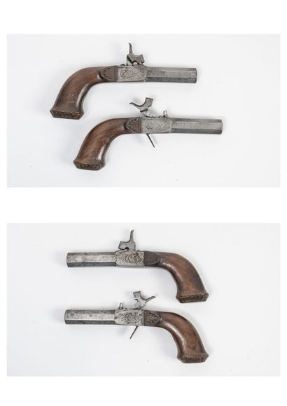 FRANCE ou BELGIQUE, milieu du XIXème siècle Pair of small percussion pistols, single...