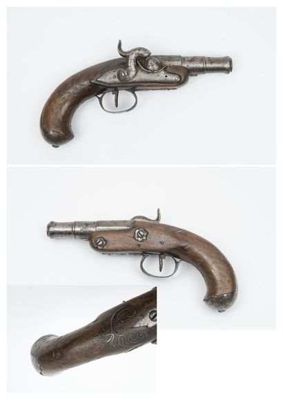 FRANCE, fin du XVIIIème ou début du XIXème siècles (modifié) Pistolet de voyage à...