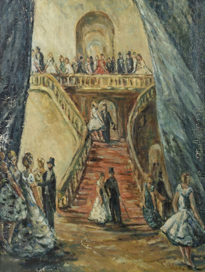 Marcel COSSON (1878-1956) L'escalier de l'Opéra.

Huile sur toile.

Signée en bas...