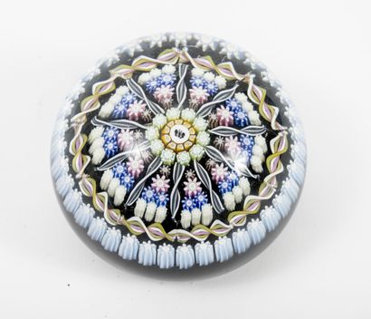 Perthshire Paperweight ball.

Colorless crystal, decorated with candies, millefiori...